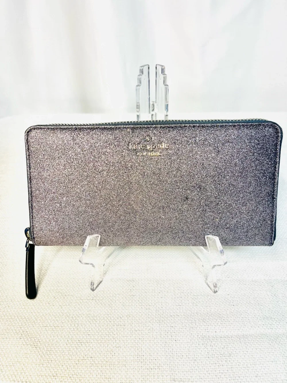 Kate Spade Silver Glitter Zip-Around Continental Wallet - Picture 2 of 10